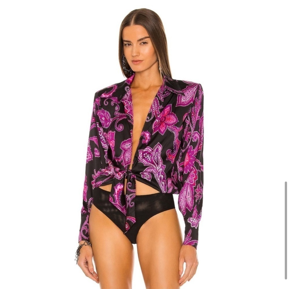 New! DUNDAS x REVOLVE Delirium Bodysuit in Black Purple & Pink 💗 sz Small NWT - Picture 2 of 5